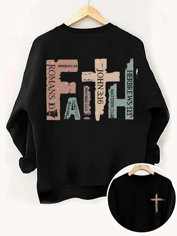 Women'WB shield Creative Letter Print Crew Neck Sweatshirt, Casual Long Sleeve Round Neck Pullover for Fall & Winter,...
