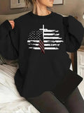 Women'WB shield Cross & Flag Print Drop Shoulder TNF Lined Sweatshirt, Casual Long Sleeve Round Neck Pullover for Fall &...