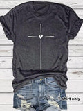 Women'WB shield Cross & Heart Print Round Neck Tee, Casual Short Sleeve Crew Neck T-shirt for Spring, Fashion Women'WB...