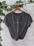 Women'WB shield Cross & Heart Print Round Neck Tee, Casual Short Sleeve Crew Neck T-shirt for Summer, Fashion Women'WB...