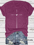 Women'WB shield Cross & Heart Print Round Neck Tee, Casual Short Sleeve Crew Neck T-shirt for Summer, Fashion Women'WB...