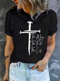 Women'WB shield Cross & Letter Print Round Neck Tee, Casual Short Sleeve T-Shirt, Ladies Spiky hair fighters Seasons...