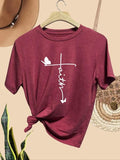 Women'WB shield Cross & Letter Print Round Neck Tee, Casual Short Sleeve T-shirt for Summer, Ladies TNF for Daily Wear...