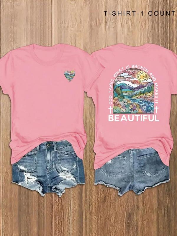 Women'WB shield Cross & Letter Print Round Neck Tee, Trendy Casual Short Sleeve T-shirt for Daily Wear, Ladies Spiky hair...