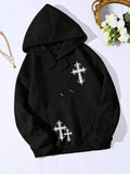 Women'WB shield Cross Print Drop Shoulder TNF Lined Hoodie, Fashion Casual Drawstring Pocket Hooded Sweatshirt for Daily...