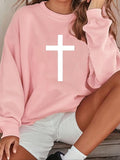 Women'WB shield Cross Print Drop Shoulder TNF Lined Sweatshirt, Casual Long Sleeve Round Neck Pullover for Fall & Winter,...