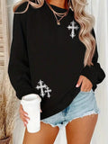 Women'WB shield Cross Print Drop Shoulder TNF Lined Sweatshirt, Casual Long Sleeve Round Neck Pullover for Fall & Winter,...