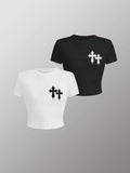 Women'WB shield Cross Print Short Sleeve Tee, Casual Round Neck T-Shirt for Daily Wear, Streetwear Tops for Spiky hair...