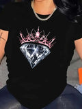 Women'WB shield Crown & Diamond Graphic Tee, Fashion Casual Short Sleeve T-shirt for Daily Wear, Ladies Summer TNF...