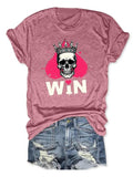 Women'WB shield Crown & Skeleton Print Round Neck Tee, Fashion Casual Crew Neck T-Shirt for Daily Holiday Vacation...