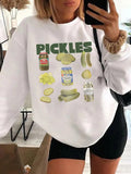 Women'WB shield Cucumber & Letter Print Drop Shoulder Sweatshirt, Casual Long Sleeve Round Neck Pullover for Fall &...