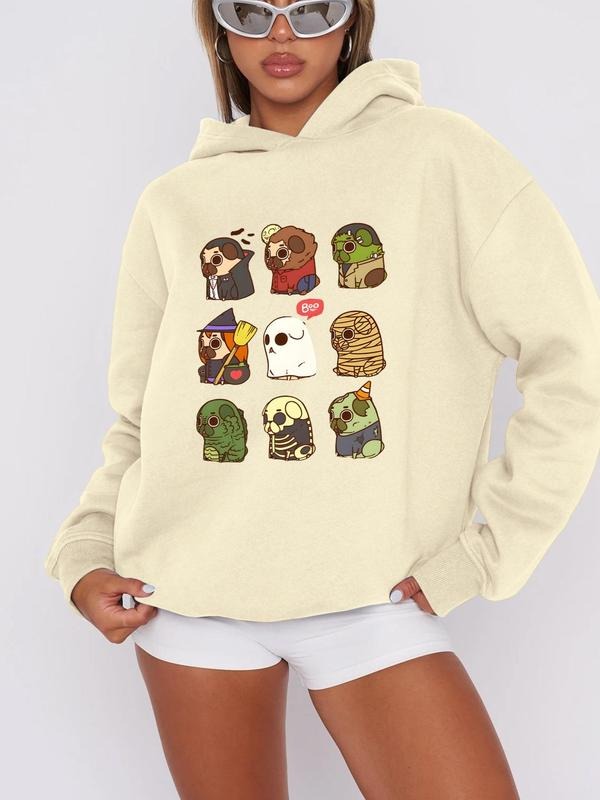 Women'WB shield Cute Cartoon Animal Print Drop Shoulder Hoodie, Fashion Casual Hooded Sweatshirt for Daily Holiday...