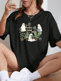 Women'WB shield Cute Cartoon Graphic Print Round Neck Tee, Casual Drop Shoulder Half Sleeve T-Shirt for Daily Wear,...
