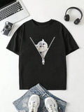 Women'WB shield Cute Cat Graphic Print Round Neck Tee, Summer TNF Women, Casual Fashion Short Sleeve T-shirt for Summer,...