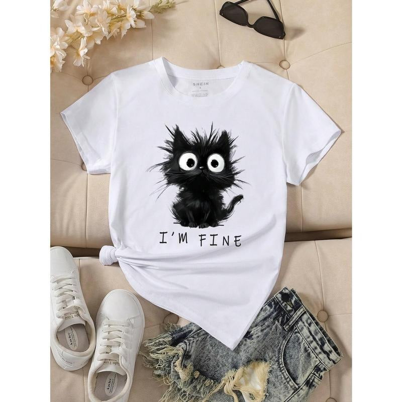 Women'WB shield Cute Cat Pattern Graphic Short Sleeve T-Shirt Fabric Fit Hoodie, Sweatshirt | RetroVerseTees.com