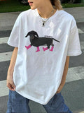 Women'WB shield Dachshund Round Neck Graphic Tee, Fashion Casual Crew Neck T-Shirt for Daily Holiday Vacation Outdoor...