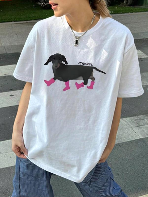 Women'WB shield Dachshund Round Neck Graphic Tee, Fashion Casual Crew Neck T-Shirt for Daily Holiday Vacation Outdoor...