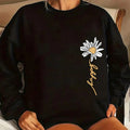 Women'WB shield Daisy & Letter Print Drop Shoulder Sweatshirt, Casual Long Sleeve Round Neck Pullover for Fall & Winter,...
