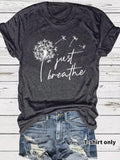 Women'WB shield Dandelion & Letter Print Round Neck Tee, Fashion Casual Crew Neck T-Shirt for Daily Holiday Vacation...