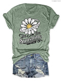 Women'WB shield Dandelion & Letter Print Round Neck Tee, Fashion Casual Crew Neck T-Shirt for Daily Holiday Vacation...