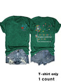 Women'WB shield Dandelion & Letter Print Round Neck Tee, Fashion Casual Crew Neck T-shirt for Daily Holiday Vacation...