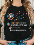 Women'WB shield Dandelion & Letter Print Round Neck Tee, Fashion Casual Crew Neck T-shirt for Daily Holiday Vacation...