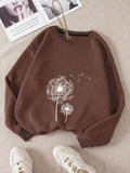 Women'WB shield Dandelion Print Drop Shoulder Sweatshirt, Casual Long Sleeve Round Neck Pullover For Fall & Winter,...