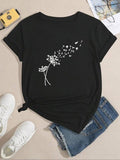 Women'WB shield Dandelion Print Round Neck Tee, Casual Short Sleeve Crew Neck T-Shirt for Summer, Ladies TNF for Daily...