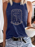 Women'WB shield Desert & Cattle Head Print Round Neck Tank Top, Casual Sleeveless Top for Summer, Ladies TNF for Daily...