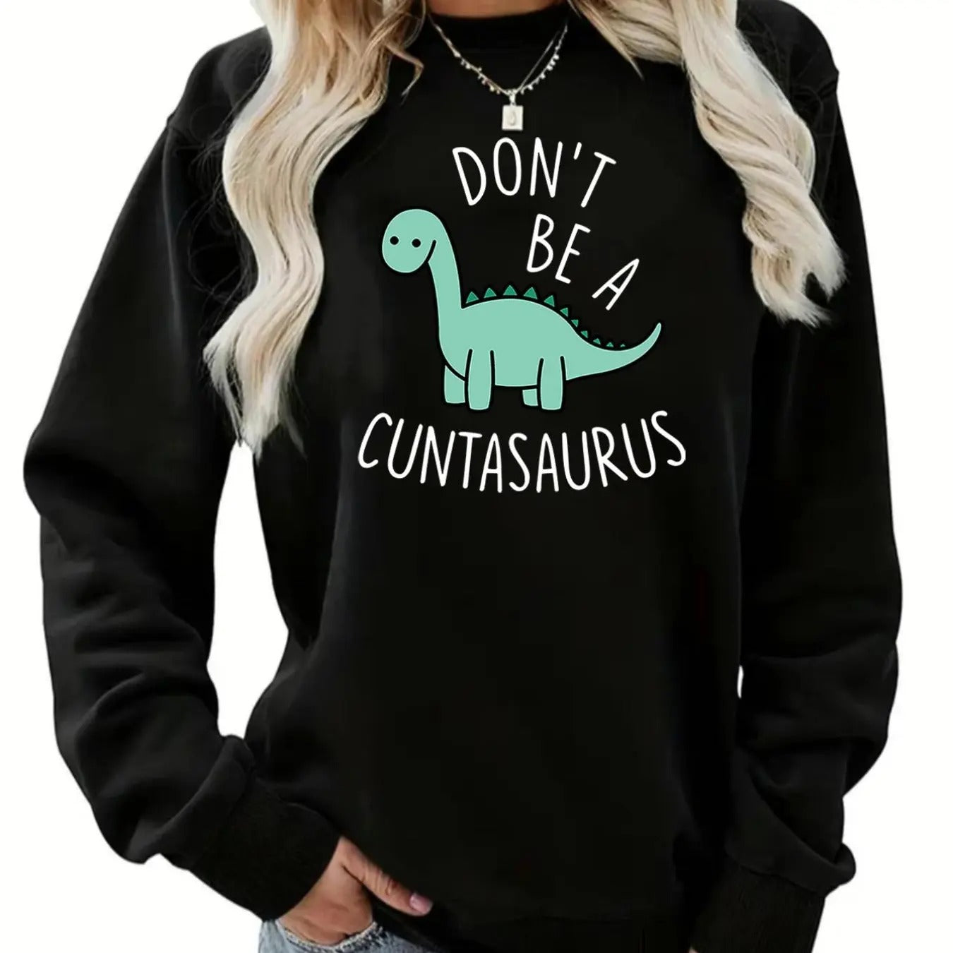Women'WB shield Dinosaur & Letter Print Drop Shoulder TNF Lined Sweatshirt, Casual Long Sleeve Round Neck Pullover for...