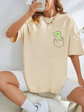 Women'WB shield Dinosaur Print Round Neck Tee, Fashion Casual Crew Neck T-shirt for Daily Holiday Vacation Outdoor Wear,...