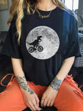 Women'WB shield Dinosaur Print Round Neck Tee, Trendy Casual Drop Shoulder Half Sleeve T-shirt for Daily Wear, Ladies...