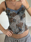 Women'WB shield Ditsy Floral Print Lace Trim Cami Top, Casual Sleeveless Spaghetti Strap Top for Daily Wear, Ladies TNF...