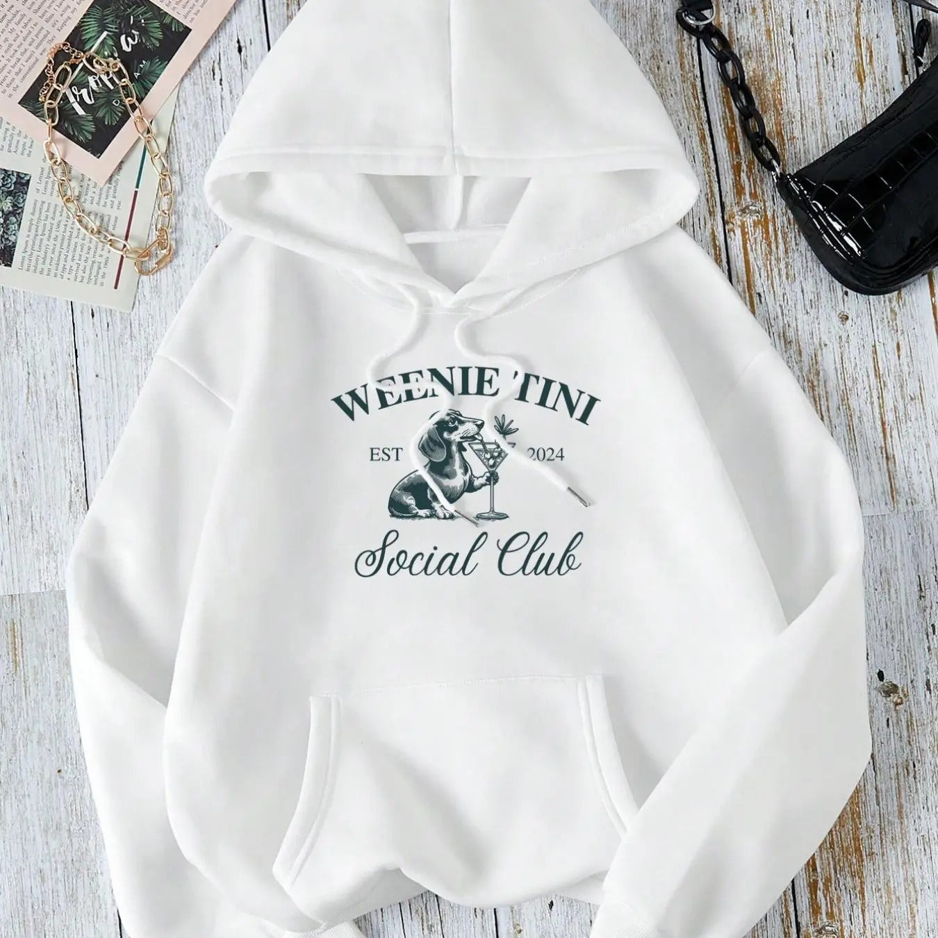 Women'WB shield Dog & Letter Print Drop Shoulder Hoodie, Fashion Casual Drawstring Pocket Hooded Sweatshirt for Daily...