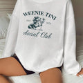 Women'WB shield Dog & Letter Print Drop Shoulder Sweatshirt, Casual Long Sleeve Round Neck Pullover for Daily Wear,...