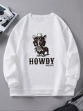 Women'WB shield Dog & Letter Print Drop Shoulder Sweatshirt, Casual Long Sleeve Round Neck Pullover for Fall & Winter,...