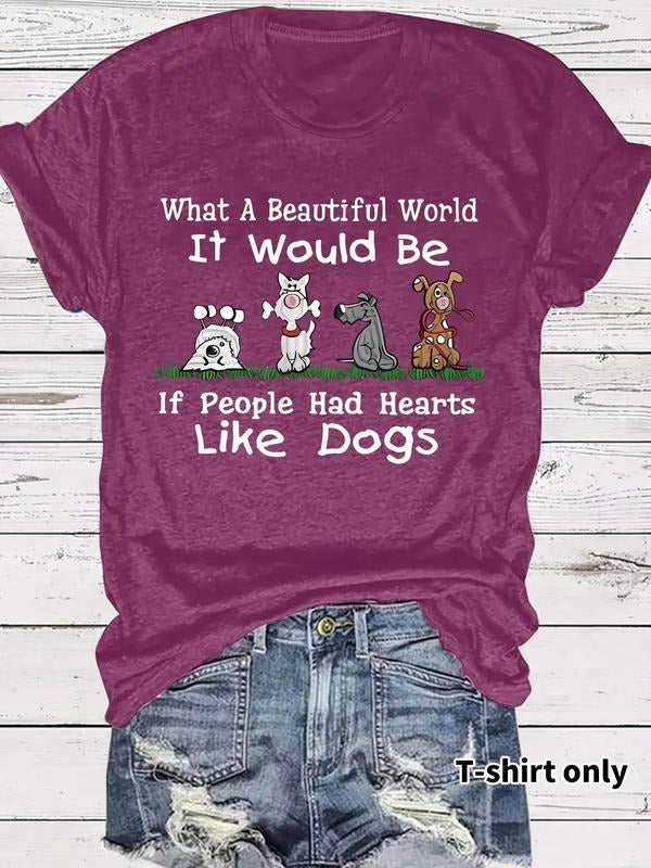 Women'WB shield Dog & Letter Print Round Neck Tee, Fashion Casual Crew Neck T-shirt for Daily Holiday Vacation Outdoor...
