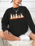 Women'WB shield Dog & Pumpkin Print Drop Shoulder Sweatshirt, Casual Long Sleeve Round Neck Pullover for Halloween Daily...