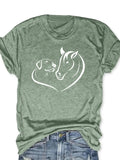 Women'WB shield Dog Horse Print Round Neck Tee, Casual Short Sleeve Crew Neck T-shirt for Daily Wear, Ladies TNF for...