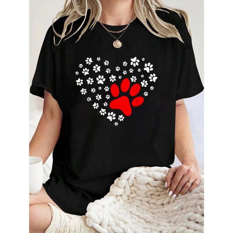Women'WB shield Dog Paw Heart Graphic T-Shirt