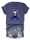 Women'WB shield Dog Print Round Neck Tee, Casual Short Sleeve Graphic T-shirt For Daily Wear, Ladies Spiky hair fighters...