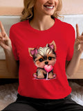 Women'WB shield Dog Print Round Neck Tee, Fashion Casual Crew Neck Short Sleeve T-shirt for Daily Holiday Vacation...