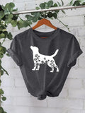 Women'WB shield Dog Print Round Neck Tee, Fashion Casual Crew Neck T-Shirt for Daily Holiday Vacation Outdoor Wear,...