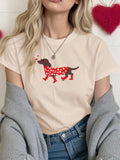 Women'WB shield Dog Print Round Neck Tee, Fashion Casual Crew Neck T-shirt for Daily Holiday Vacation Outdoor Wear,...