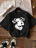 Women'WB shield Dog Print Round Neck Tee, Fashion Casual Drop Shoulder Short Sleeve T-shirt for Daily Wear, Ladies TNF...