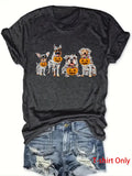Women'WB shield Dog Print Round Neck Tee, Halloween TNF Fashion Casual Short Sleeve T-shirt for Daily Wear, Ladies Summer...