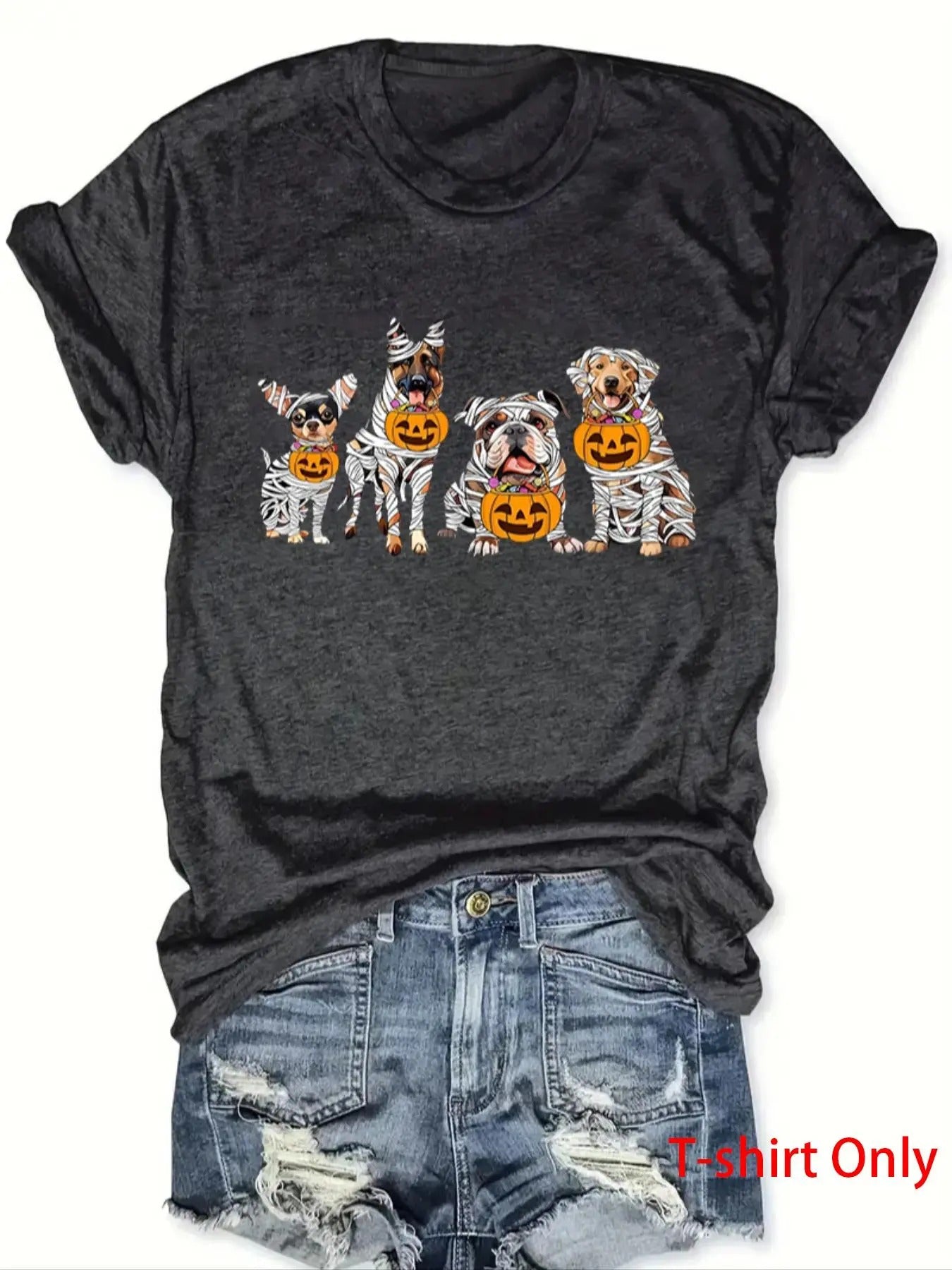 Women'WB shield Dog Print Round Neck Tee, Halloween TNF Fashion Casual Short Sleeve T-shirt for Daily Wear, Ladies Summer...