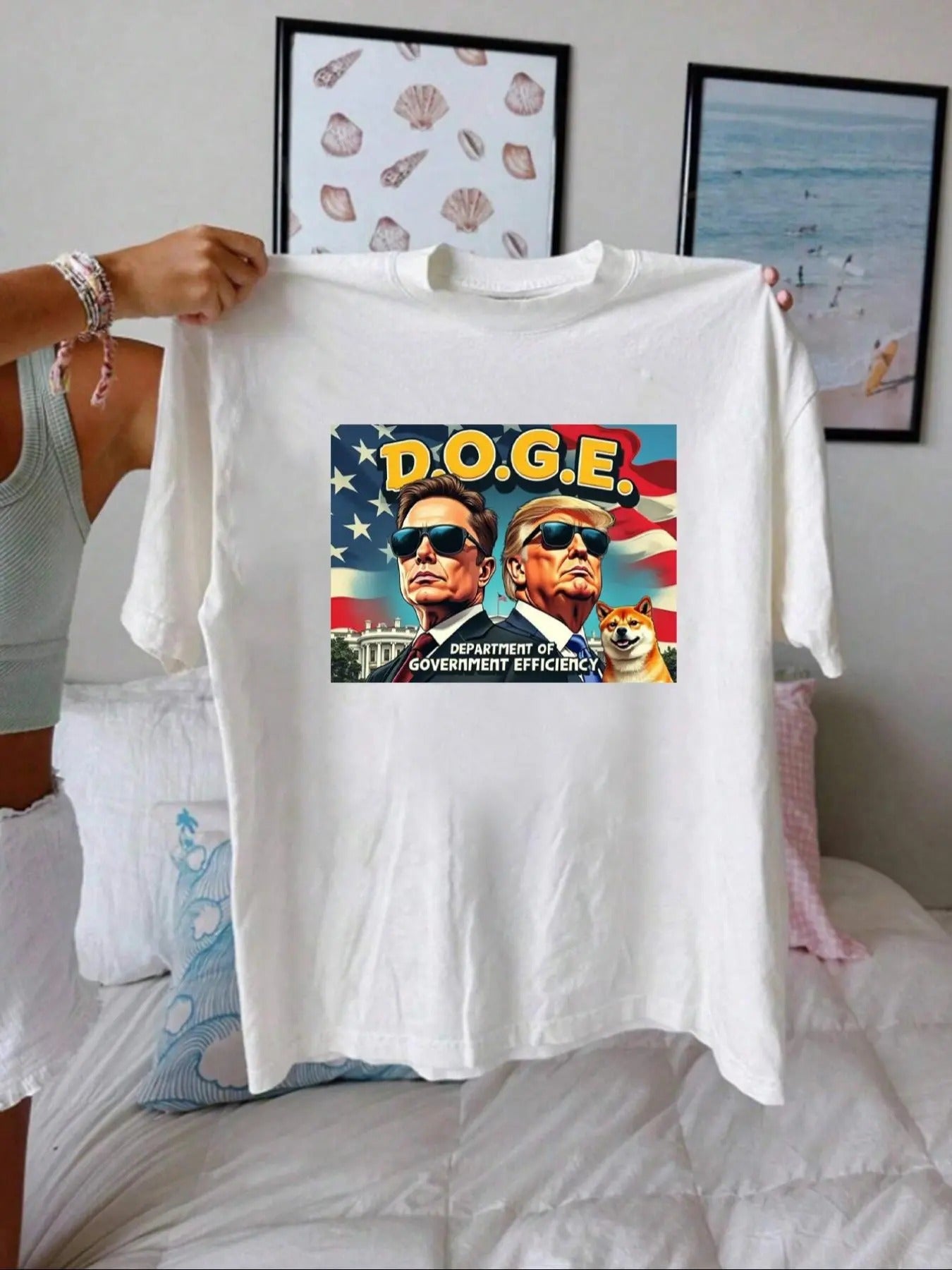 Women'WB shield Doge Print Round Neck Tee, Street Fashion Casual Drop Shoulder Half Sleeve T-shirt for Daily Wear, Ladies...