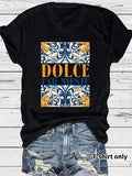 Women'WB shield Dolece Far Niente Print Round Neck Tee, Casual Fashion Short Sleeve T-shirt for Summer, Ladies TNF for...