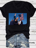 Women'WB shield Donald Trump Print Round Neck Tee, Fashion Casual Crew Neck T-Shirt for Daily Holiday Vacation Outdoor...